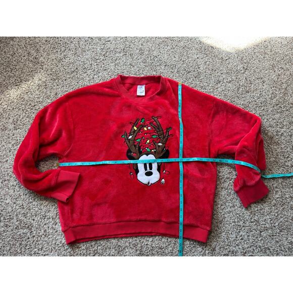 DISNEY Mickey Mouse Red Fuzzy Sweatshirt; Christmas, Holiday, Large Reindeer - Picture 5 of 9